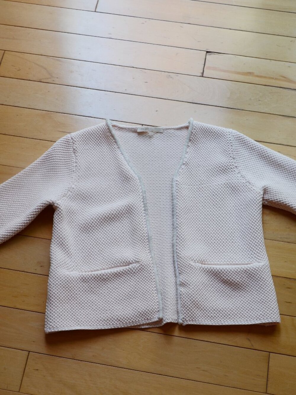 Maje Waffle Knit Cropped Cardigan Size 1 with beaded trim US XS/S